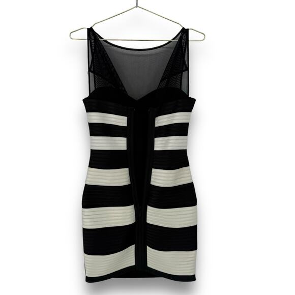 BCBGMaxazria Black White Stripe Satin Mesh Mini Cocktail Dress, Size 2 Y2K VTG - Picture 3 of 7